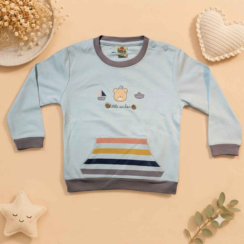 Boys Ice Blue & Charcoal Little Sailor Kangaroo Pocket Sweatshirt Set