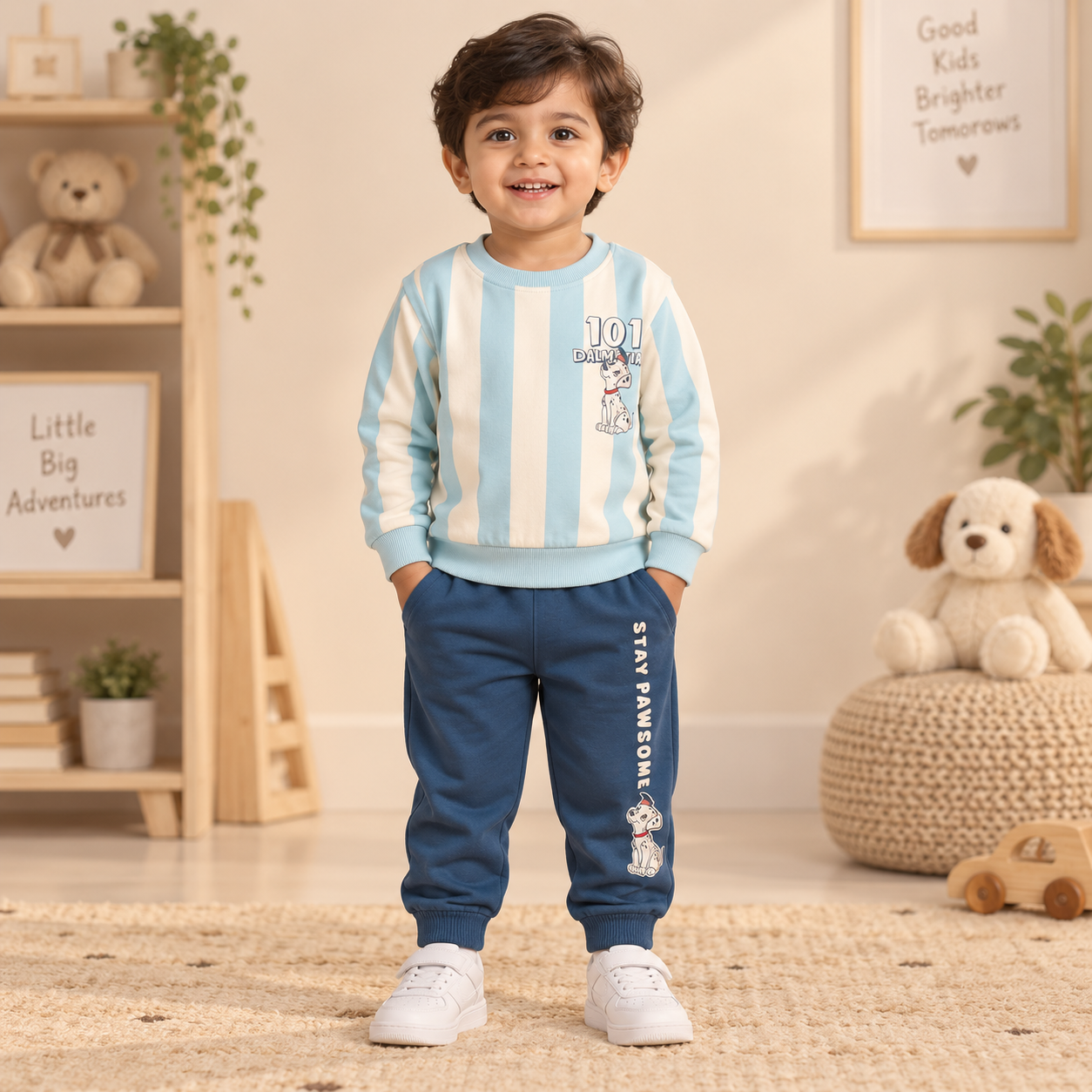 Boys Sky Blue Striped Disney 101 Dalmatians Sweatshirt & Jogger Set