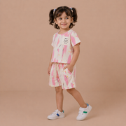 Girls Pink Abstract Brushstroke Tee and Shorts Co-ord Set