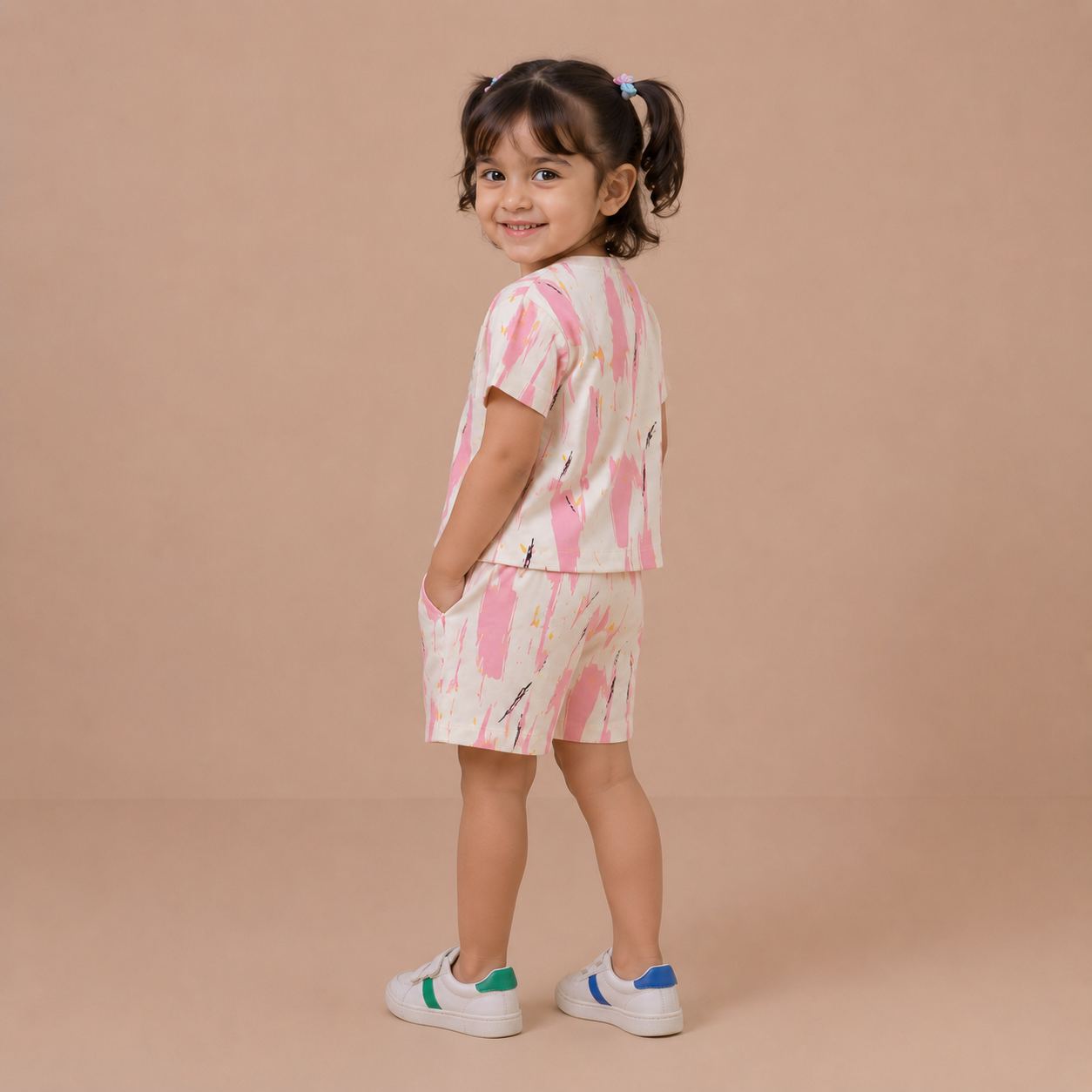 Kids Blue Abstract Brushstroke Tee and Shorts Co-ord Set