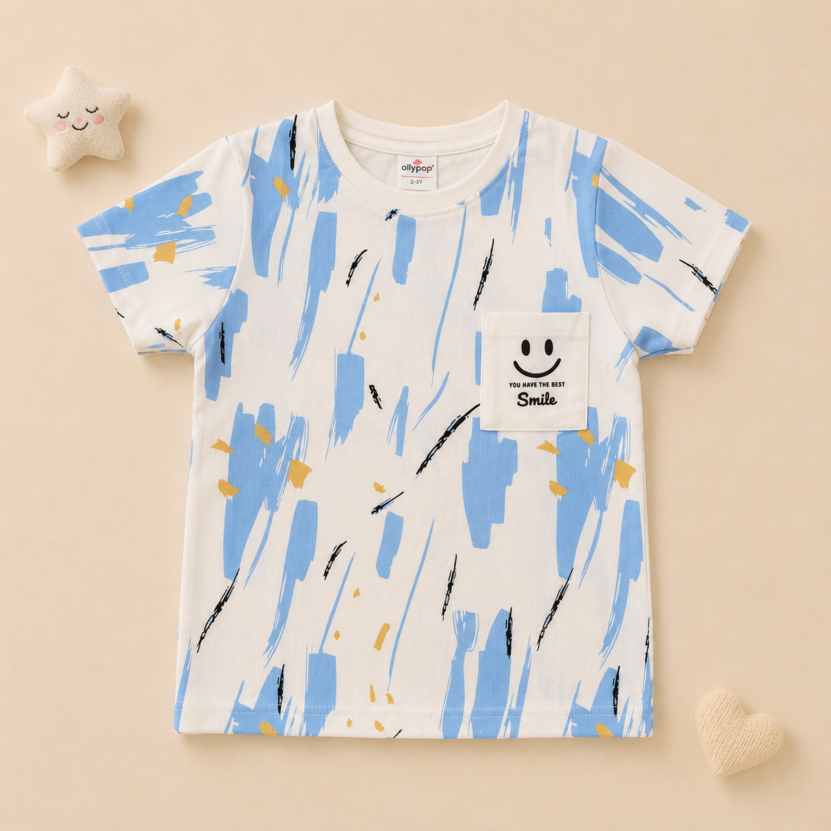 Kids Blue Abstract Brushstroke Tee and Shorts Co-ord Set