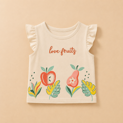 Girls Love Fruits Flutter Sleeve Top and Turquoise Shorts Set