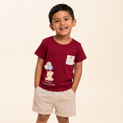 Bear Print Cotton T-Shirt & Shorts Co-ord Set for Boys