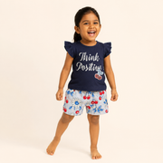 Think Positive Cotton Top & Floral Shorts Co-ord Set for Girls