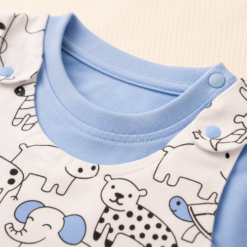 Animal Print Dungaree Romper with Inner Tee for Babies