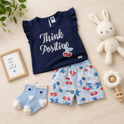 Think Positive Cotton Top & Floral Shorts Co-ord Set for Girls