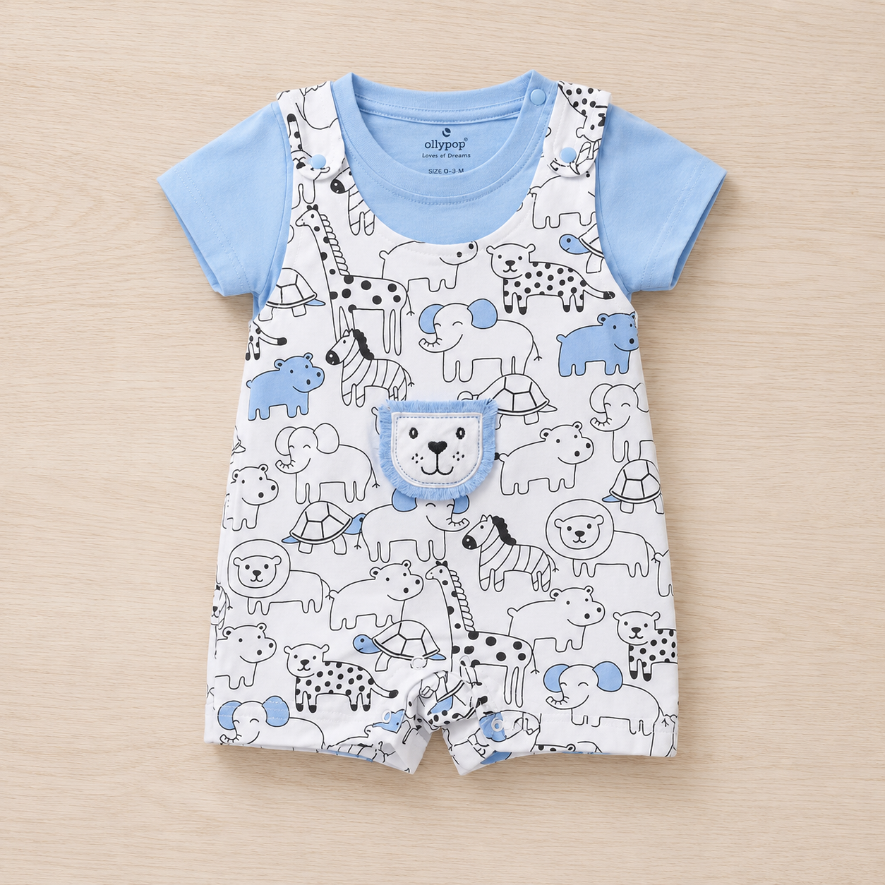Safari Animal Print Cotton Romper for Babies – Mint Green