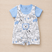 Animal Print Dungaree Romper with Inner Tee for Babies