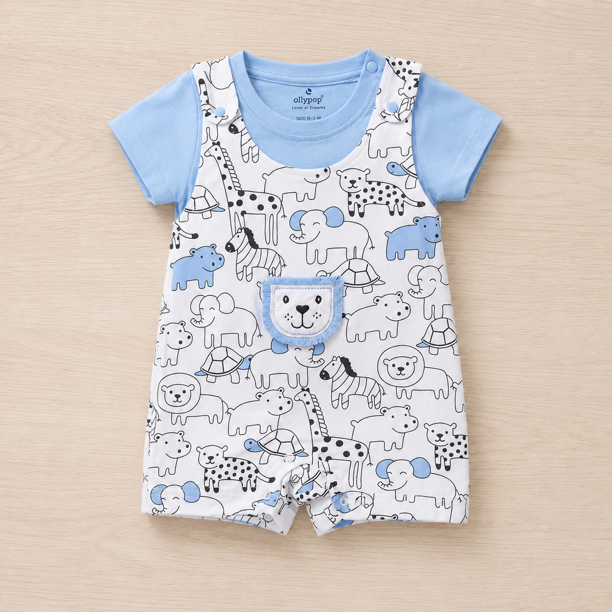 Animal Print Dungaree Romper with Inner Tee for Babies