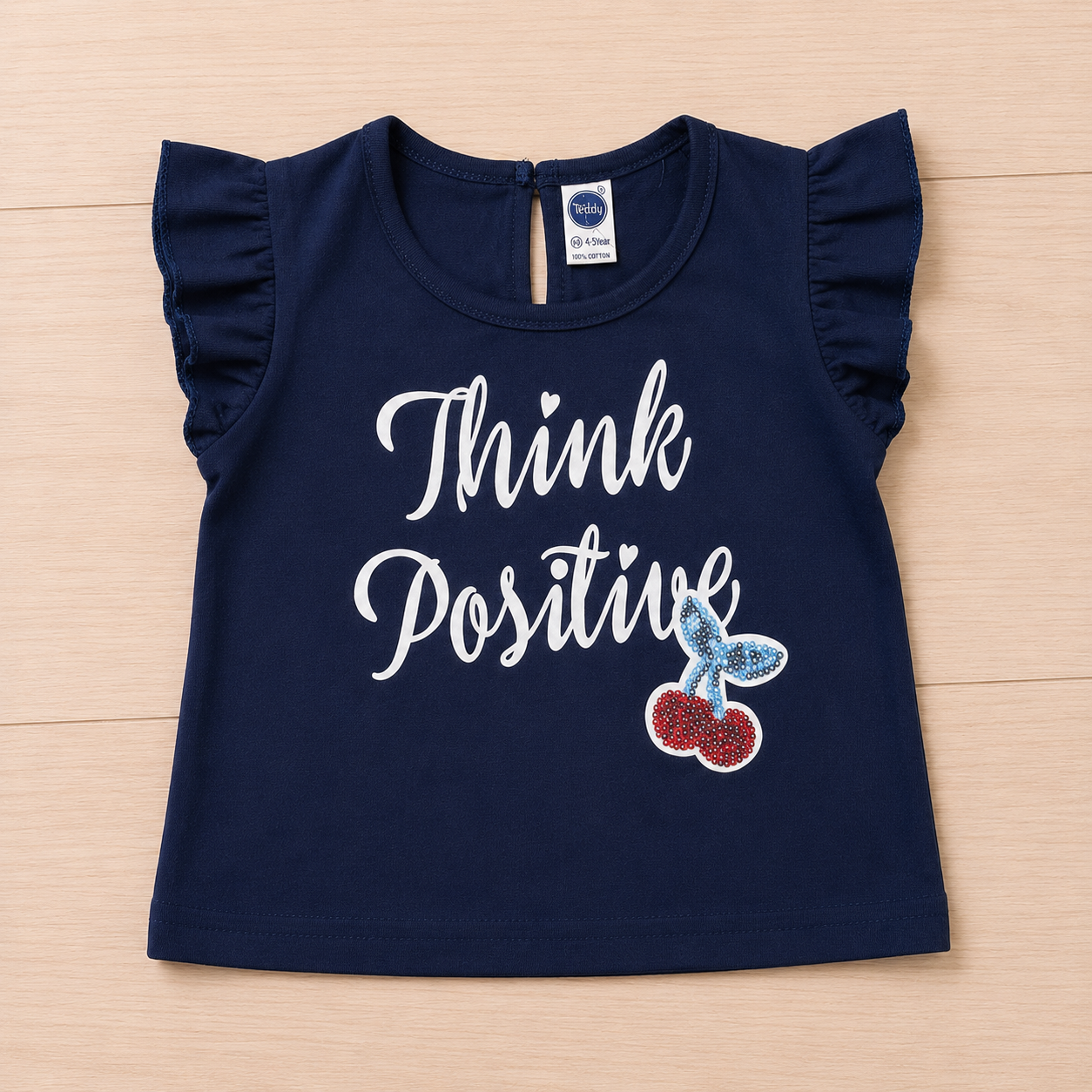 Think Positive Cotton Top & Floral Shorts Co-ord Set for Girls
