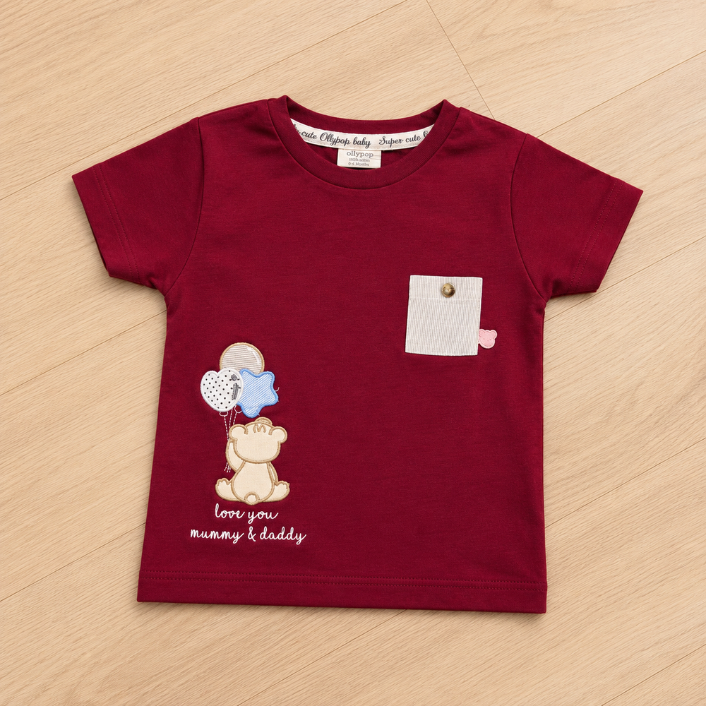 Bear Print Cotton T-Shirt & Shorts Co-ord Set for Boys