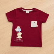 Bear Print Cotton T-Shirt & Shorts Co-ord Set for Boys