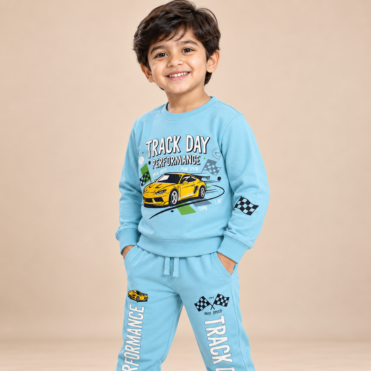 Boys Sky Blue Track Day Racing Car Loungewear Set