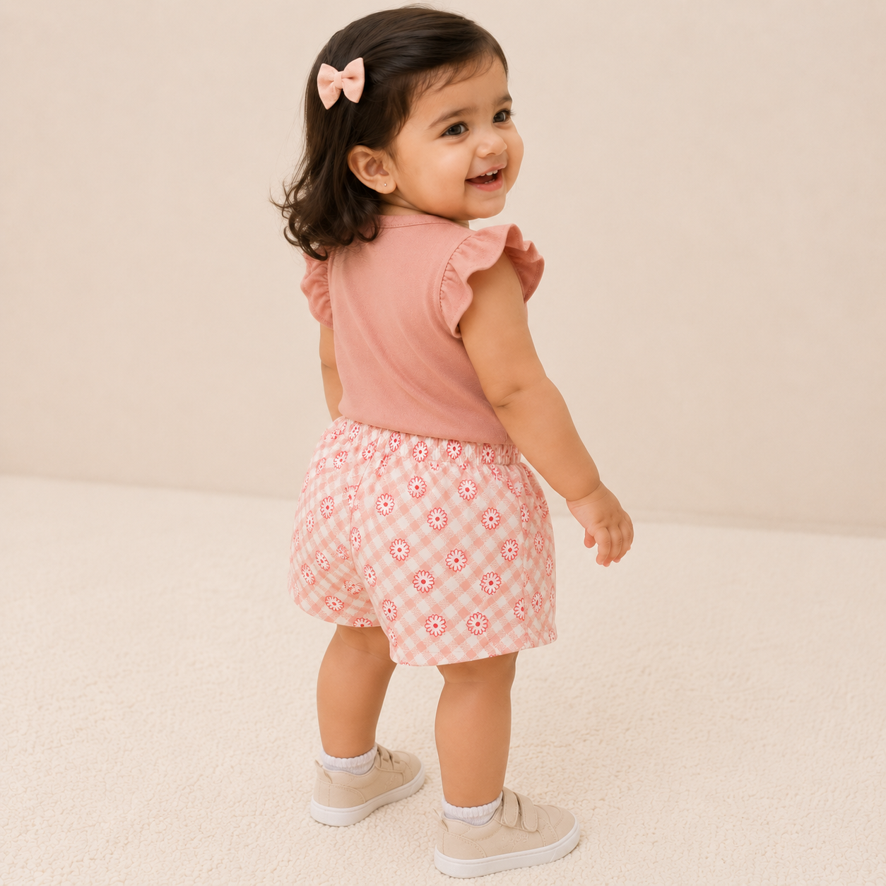 Baby Girls Lovely Little Thing Ruffle Top and Floral Gingham Shorts Set