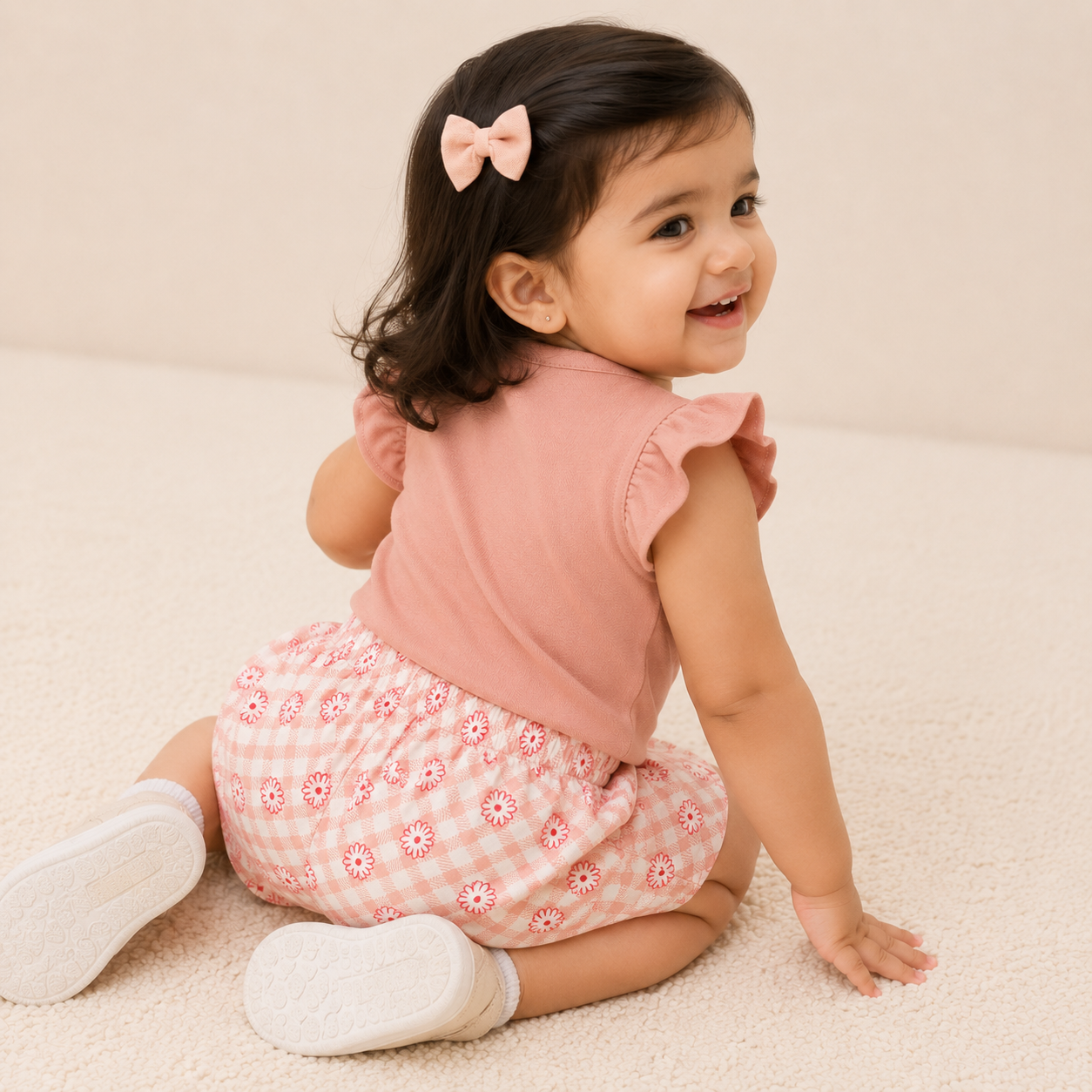 Baby Girls Lovely Little Thing Ruffle Top and Floral Gingham Shorts Set