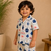 Boys Tropical Stamp Print Sleeveless Shirt and Shorts Co-ord Set