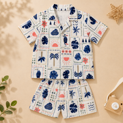 Boys Tropical Stamp Print Sleeveless Shirt and Shorts Co-ord Set
