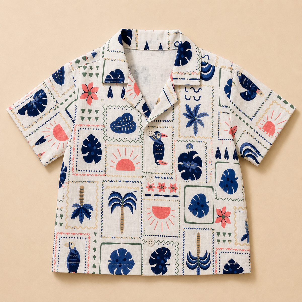 Boys Tropical Stamp Print Sleeveless Shirt and Shorts Co-ord Set