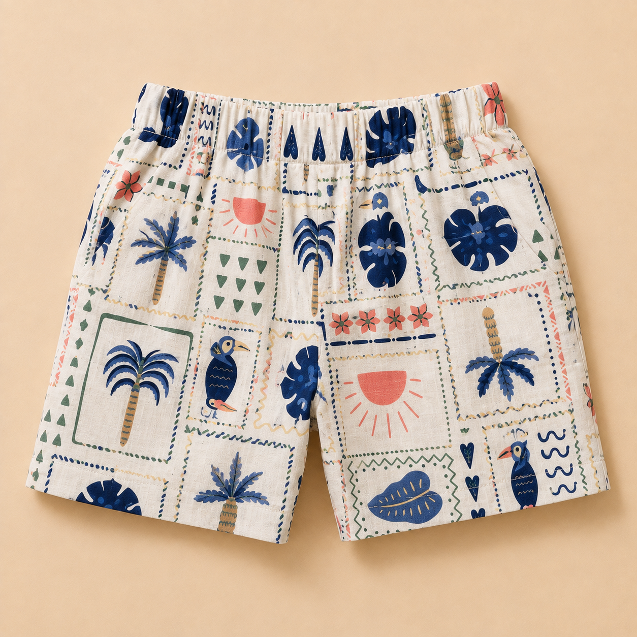 Boys Tropical Stamp Print Sleeveless Shirt and Shorts Co-ord Set