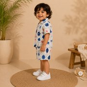 Boys Tropical Stamp Print Sleeveless Shirt and Shorts Co-ord Set
