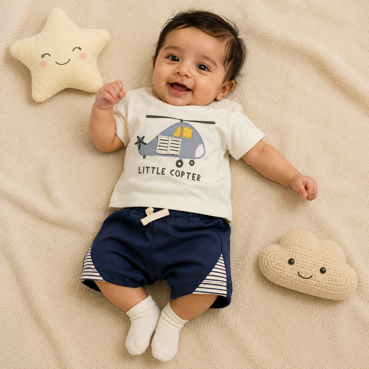 Baby Boys Little Copter Shoulder Button Tee and Charcoal Shorts Set