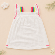 Baby Girls Peach Muslin Cotton Crochet Flower Accent Ruffle Dress