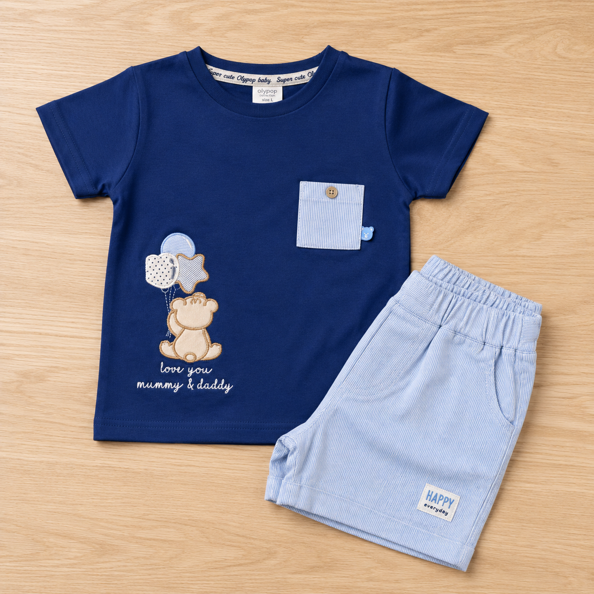 Bear Print Cotton T-Shirt & Shorts Co-ord Set for Boys