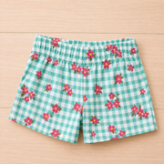Flower Print Cotton Top & Checked Shorts Co-ord Set for Girls