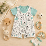 Safari Animal Print Cotton Romper for Babies – Mint Green
