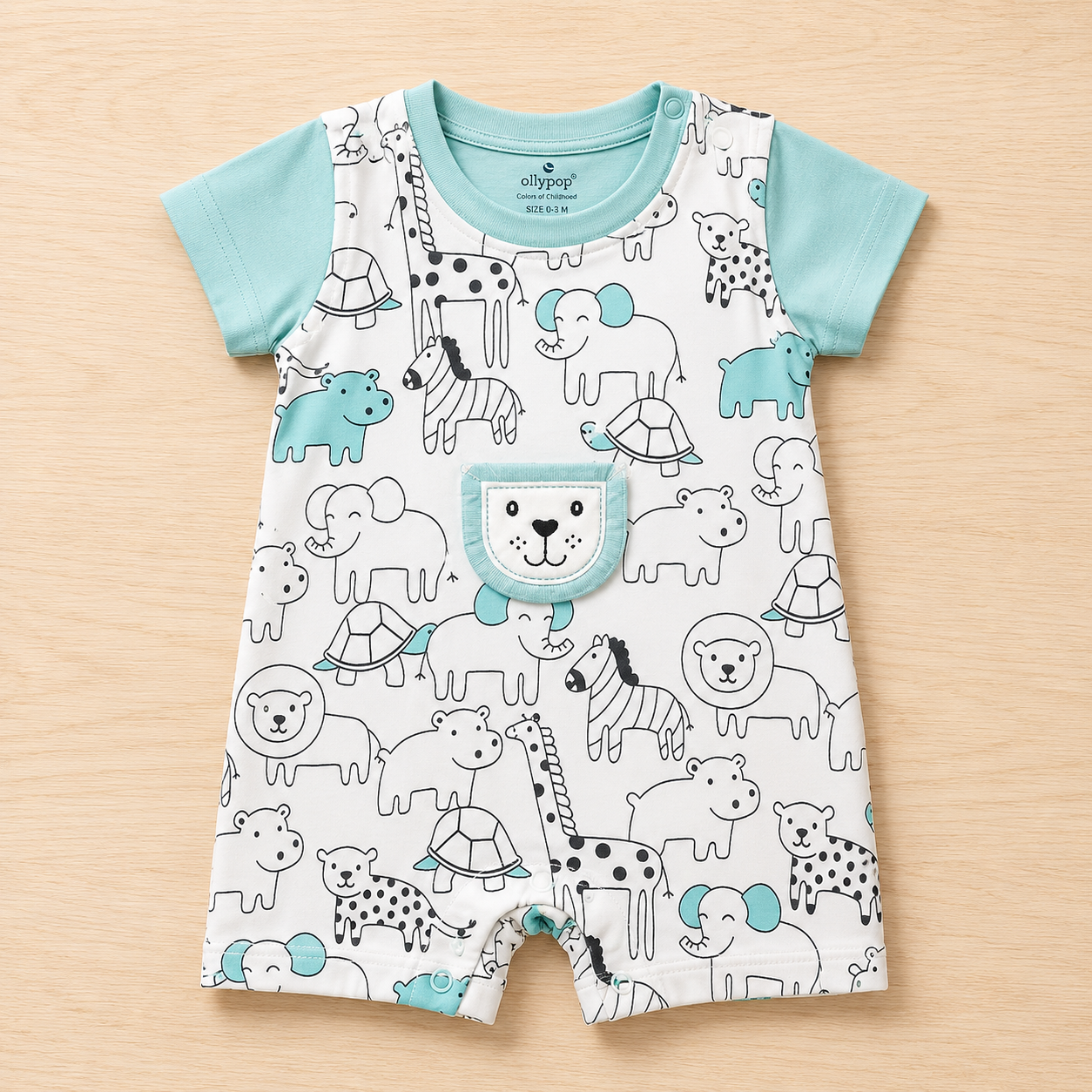 Animal Print Dungaree Romper with Inner Tee for Babies