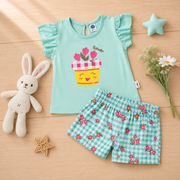 Flower Print Cotton Top & Checked Shorts Co-ord Set for Girls