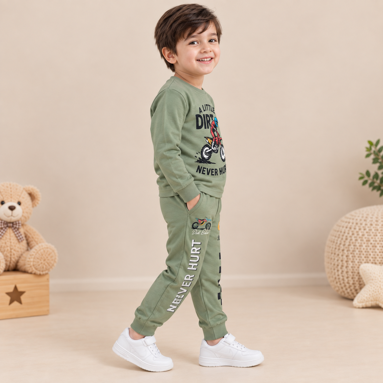 Boys Sage Green Dirt Bike Loungewear Set