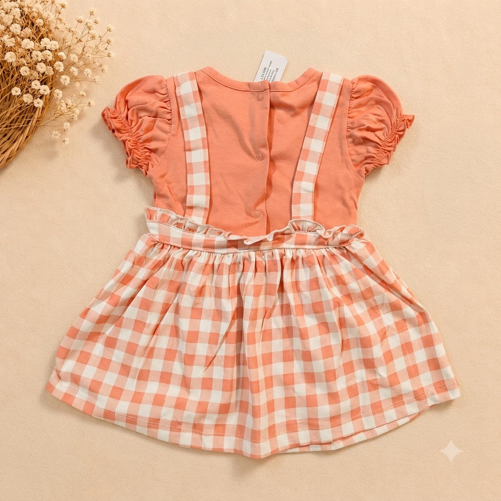 Girls Peach Gingham Pinafore Style Troublemakers Dress