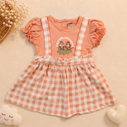 Girls Peach Gingham Pinafore Style Troublemakers Dress