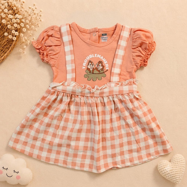 Girls Peach Gingham Pinafore Style Troublemakers Dress