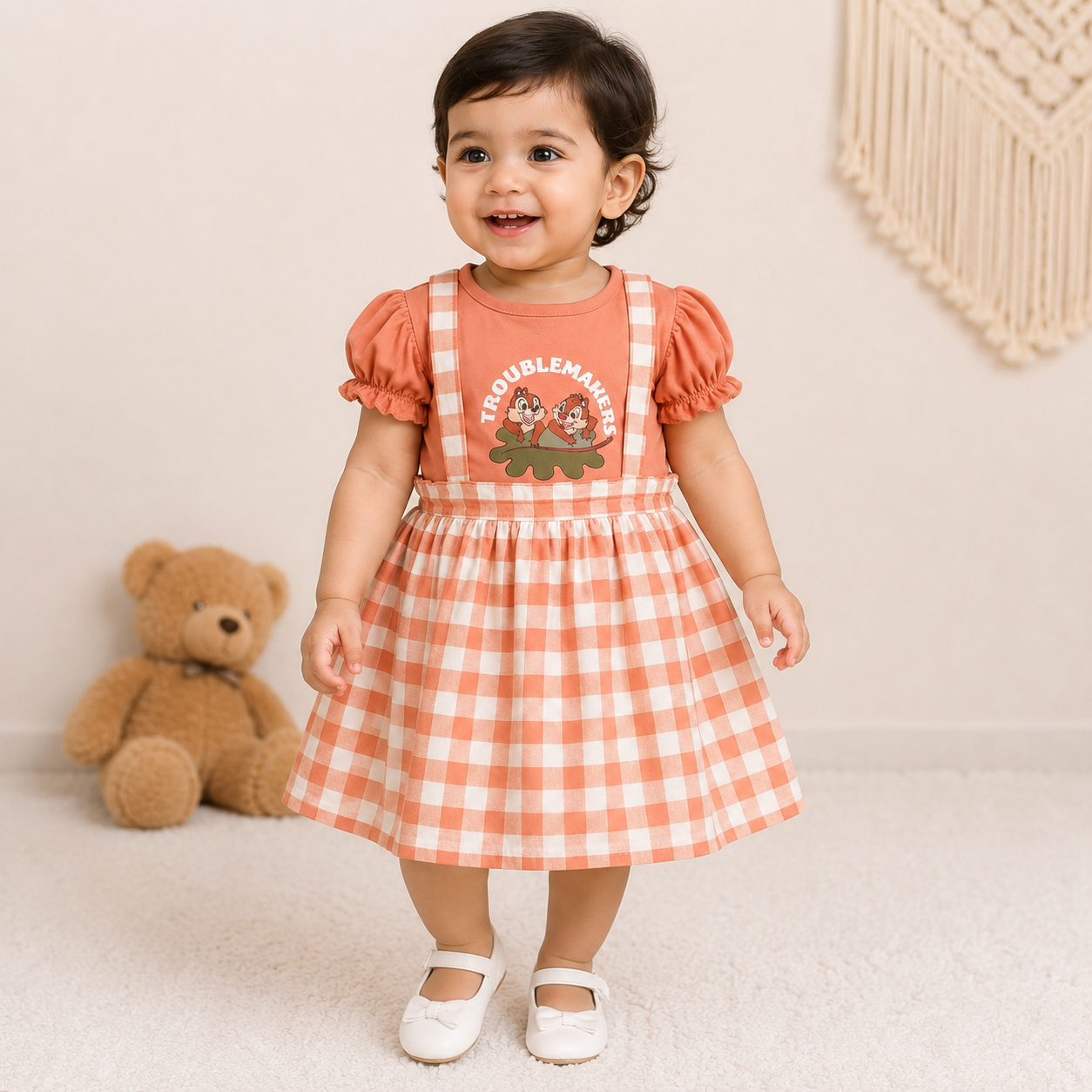 Baby Girls Sky Blue Winnie the Pooh Gingham Pinafore Dress