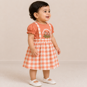 Girls Peach Gingham Pinafore Style Troublemakers Dress