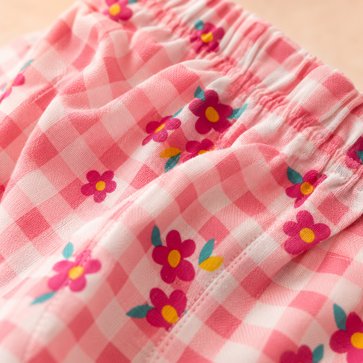 Flower Print Cotton Top & Checked Shorts Co-ord Set for Girls