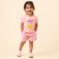 Flower Print Cotton Top & Checked Shorts Co-ord Set for Girls