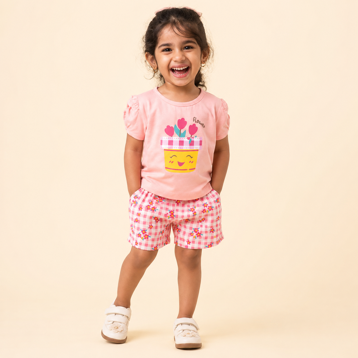 Girls Floral Print Cotton Half Sleeve Top & shorts