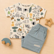 Safari Animal Print Cotton T-Shirt & Shorts Co-ord Set for Boys