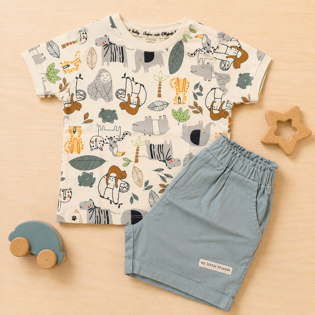 Safari Animal Print Cotton T-Shirt & Shorts Co-ord Set for Boys