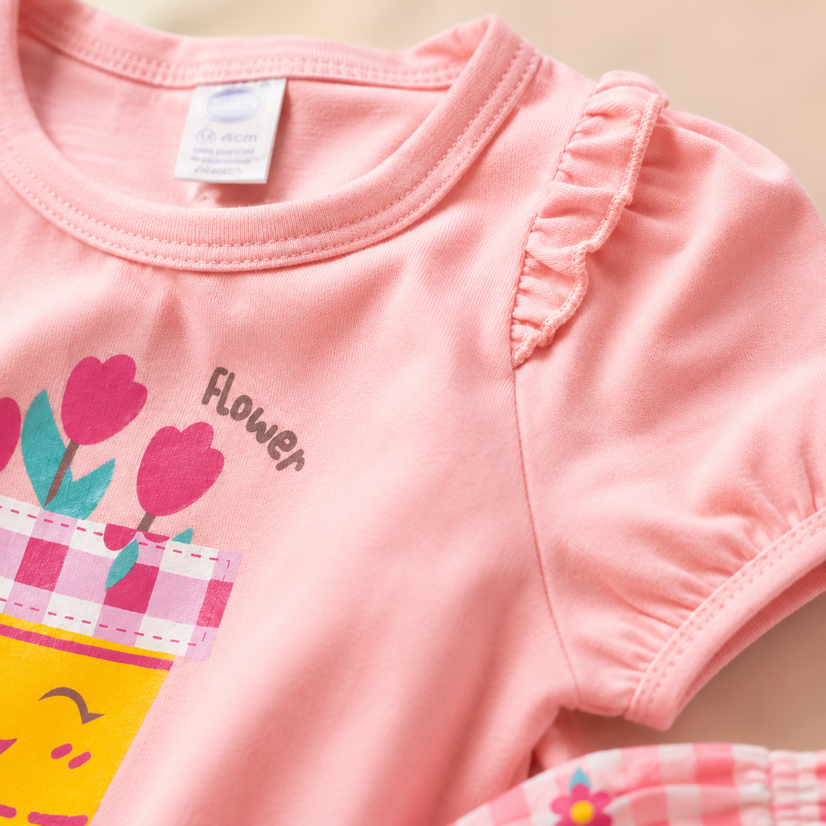 Flower Print Cotton Top & Checked Shorts Co-ord Set for Girls