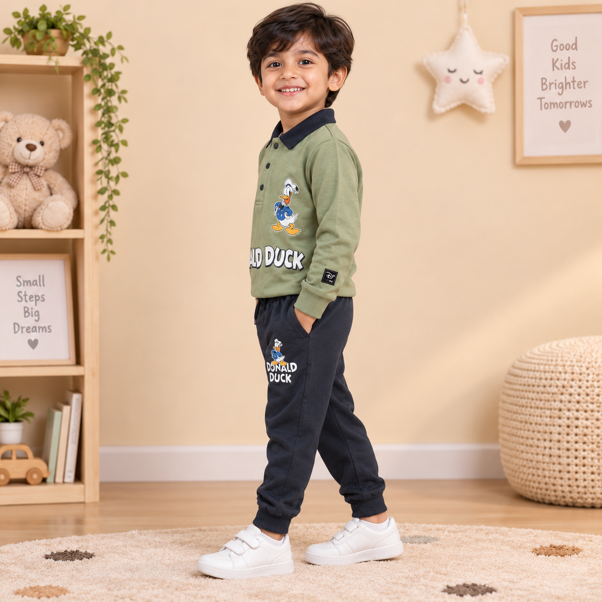 Boys Sage Green Donald Duck Polo Sweatshirt & Jogger Set
