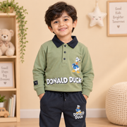 Boys Sage Green Donald Duck Polo Sweatshirt & Jogger Set
