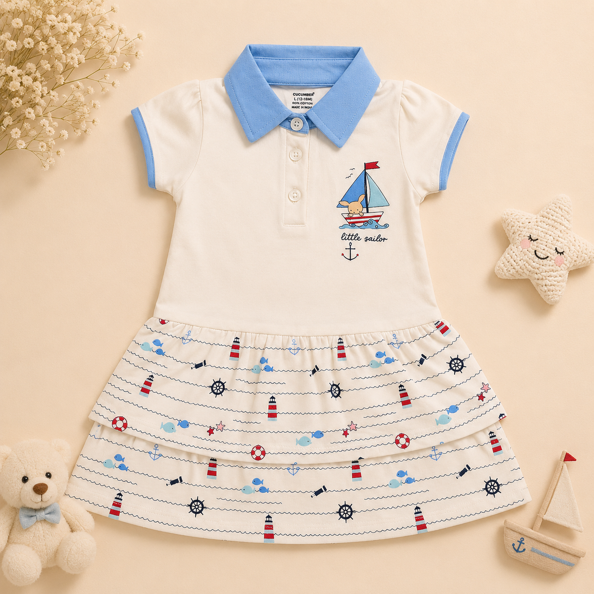 Baby Girls Dusty Pink Little Girl Graphic Tiered Polo Dress