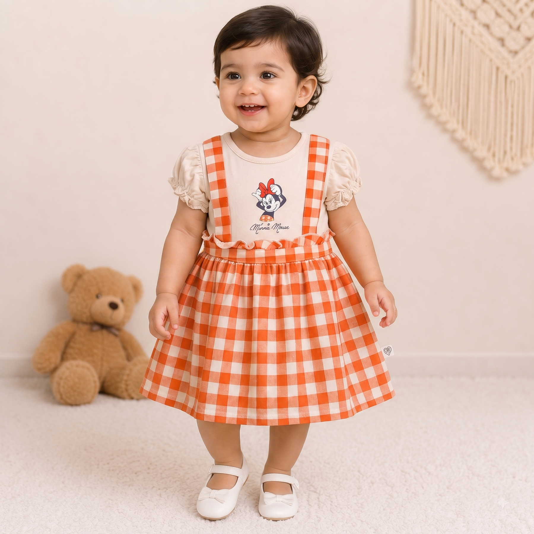 Baby Girls Sky Blue Donald Duck Gingham Pinafore Dress