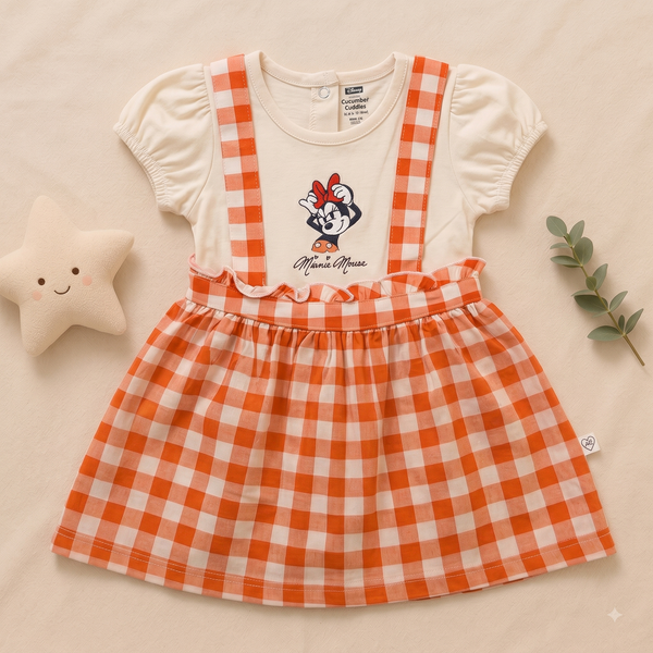 Baby Girls Orange Gingham Minnie Mouse Pinafore Dress