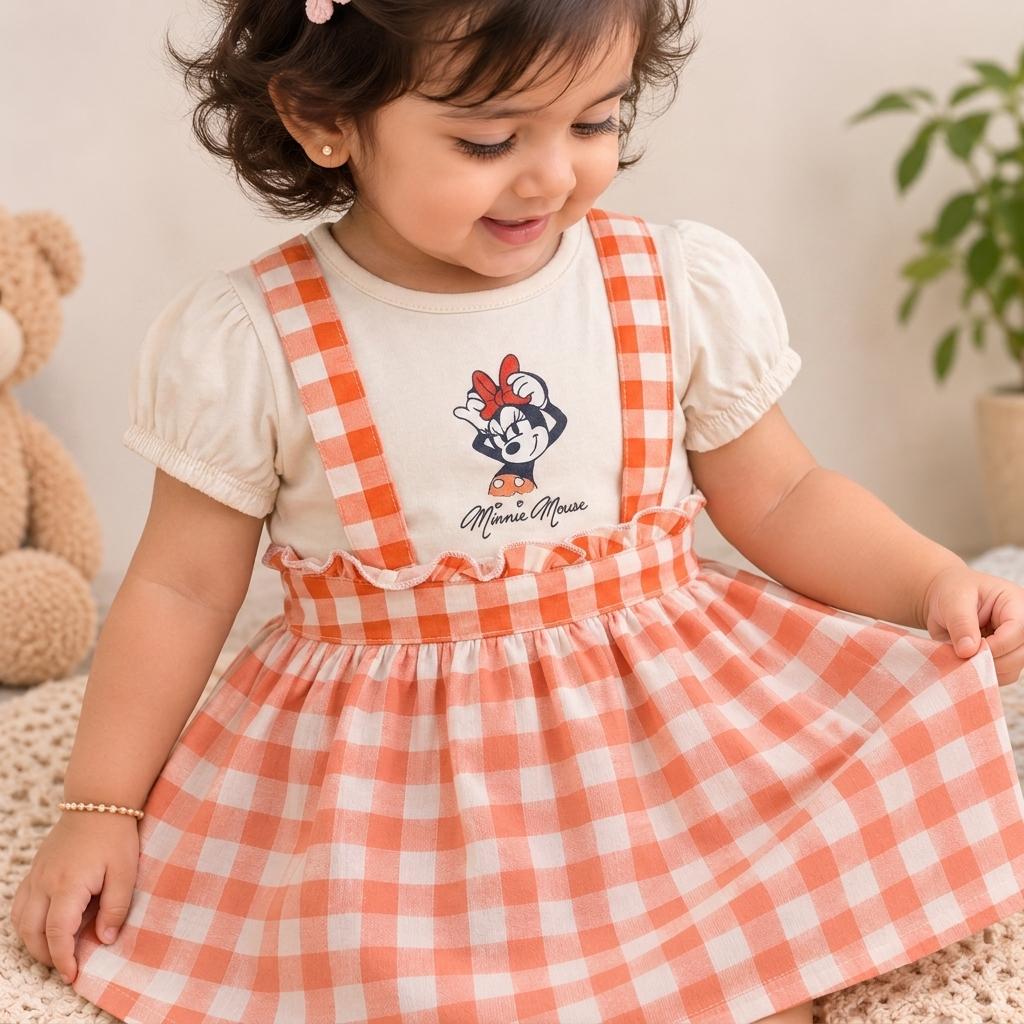 Baby Girls Sky Blue Donald Duck Gingham Pinafore Dress