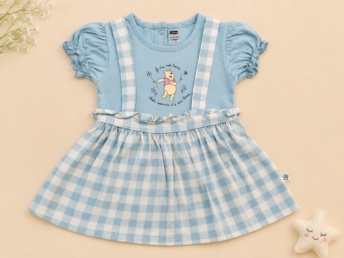 Baby Girls Sky Blue Donald Duck Gingham Pinafore Dress